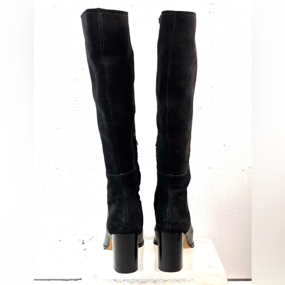 Dolce Vita 9.5 Tall Suede Embossed Crock Zip Heeled Boots in Black - Picture 3 of 11